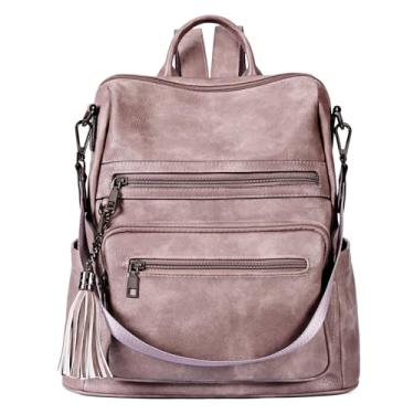 Imagem de Telena Mochila feminina de couro vegano, grande, bolsa de ombro universitária com borla, R roxo, Large, Mochilas de viagem