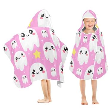 Imagem de Burbuja Cute Boo Toalha de banho com capuz para crianças, toalha de praia de pelúcia macia absorvente para meninas e meninos 3-10 anos, 61 x 127 cm