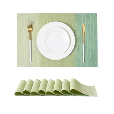 Imagem de Leetaltree Jogo americano de tecido verde gradiente conjunto de 8 - tapetes antiderrapantes resistentes ao calor para mesa de jantar, tapetes de mesa de vinil de PVC duráveis laváveis (verde gradiente
