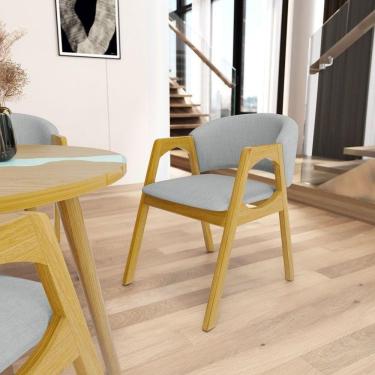 Imagem de Cadeira Agatha Madeira Maciça Estofada Para Mesa De Jantar Linho Cinza 407