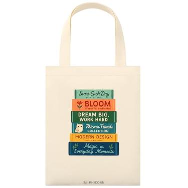 Imagem de Phicorn Sacolas pequenas de algodão, 23 cm x 28 cm, sacolas de lona reutilizáveis lisas e impressas para artesanato DIY, uso diário e presentes de férias (livro mágico impresso - momentos diários)