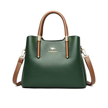 Imagem de NICOLE & DORIS Bolsa feminina fashion designer alça superior bolsas de ombro simples couro PU bolsa tiracolo feminina multicolorida com compartimento triplo, Verde, L