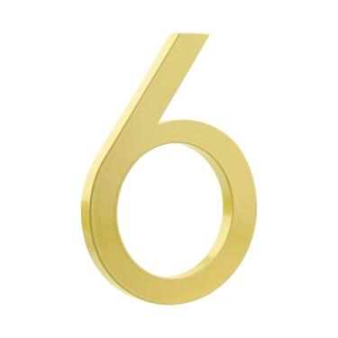 Imagem de HASWARE Número de casa flutuante 15 cm, números de porta elegantes, placa alfabética, rua, números de endereço residencial (dourado, 6)