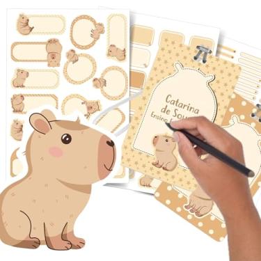 Imagem de Etiqueta Escolar Menina com TAG + Caneta (Capivara, Etiquetas + 2 TAGs)