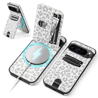 Imagem de SkyEagle Capa carteira compatível com Magsafe para Google Pixel 9 com suporte para cartão de suporte, bloqueio RFID, compartimentos para cartão de crédito, couro PU, homens e mulheres, capa de