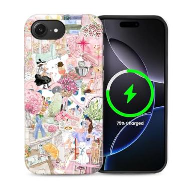 Imagem de Akinmi Capa para iPhone 16e, compatível com MagSafe, capa protetora magnética híbrida de 2 camadas à prova de choque para mulheres e meninas - linda rosa floral feminina animal colagem