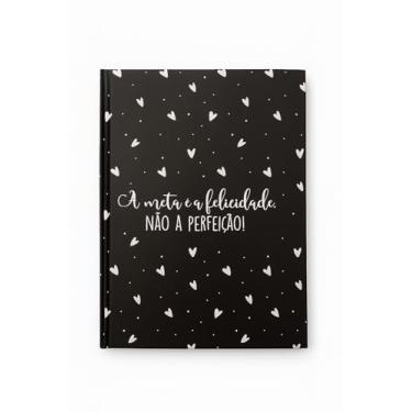 Imagem de Caderno Preto com Frases Motivacionais, 80 Folhas, Design com Corações e Padrões Geométricos