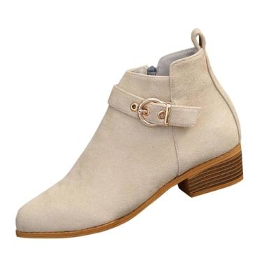 Imagem de Botas femininas de veludo metálico com zíper lateral, salto grosso, moda outono, Bege, 36