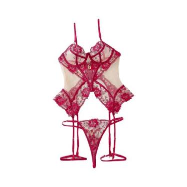 Imagem de Conjunto De Lingerie Feminina Sensual Floral Transparente De Renda Com
