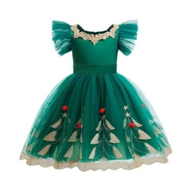 Imagem de Vestido De Princesa Verde Para Meninas Com Renda E Flores Para Festa D