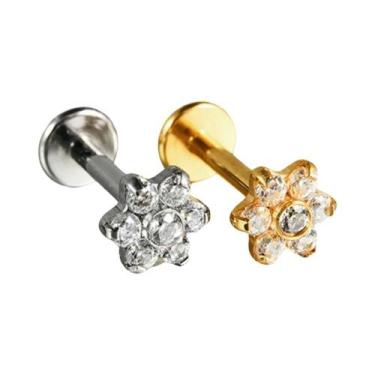 Imagem de Brincos De Piercing Corporal Em Titânio Puro 16G Com Flor De Trevo Par