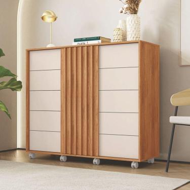 Imagem de Cômoda Pegasus 5 Gavetas 2 Portas Freijo Off White Caemmun Freijo Com Off White