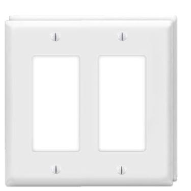 Imagem de ZEFTV Decorator Placas de parede 2 interruptores de saída elétrica placa de cobertura termoplástica inquebrável para interruptor de tomada de receptáculo de luz, branco (pacote com 2)
