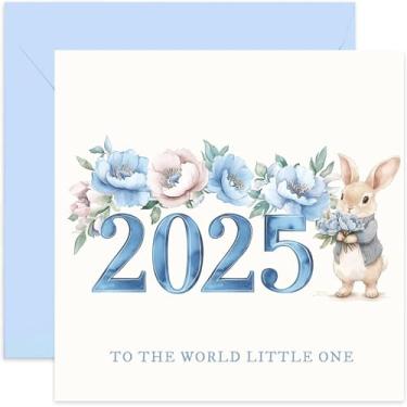 Imagem de Blue 2025 Welcome To The World Little One New Baby Boy Cartão de felicitações para mamãe papai, lembrança e presentes sentimentais para pais avós para celebrar o nascimento do filho neto - Coelho fofo