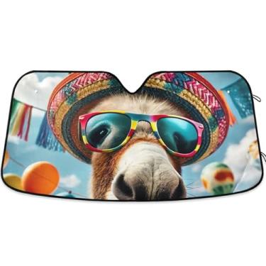 Imagem de Guarda-sol engraçado burro personalizado para para-brisa de carro bonito dobrável universal automotivo protetor solar S, 134,6 cm x 59,7 cm