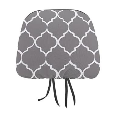 Imagem de Azulejos marroquinos cinza sem costura com linhas brancas elementos tradicionais 2 peças capas protetoras de encosto de cabeça para assento de carro universal, capa macia para encosto de cabeça de