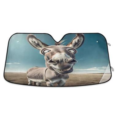 Imagem de Toldo engraçado de burro com olhos cruzados, blocos de para-brisa dianteiros, raios UV, persiana da janela dianteira do carro, mantém o veículo fresco pequeno