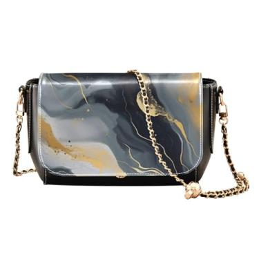 Imagem de GAIGEO Bolsa tiracolo feminina abstrata de ouro e prata Swirls de couro, bolsas transversais de couro para mulheres, Pintura abstrata dourada e preta branca-1, One Size