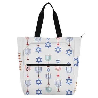 Imagem de Menorahs Star Symbols White Work Tote Bags for Women Canvas Beach Book Bag Zipper Utility Kids Handbags Book Lover Gift