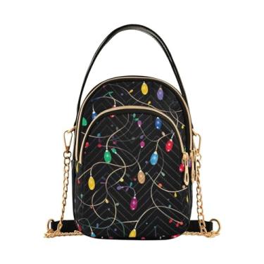 Imagem de Bolsa de ombro feminina preta com luzes de Natal, bolsa tiracolo pequena, bolsas transversais elegantes para viagens, Luzes de Natal em preto-2, One Size