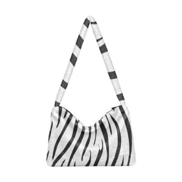 Imagem de Bolsas de ombro femininas abstratas em aquarela pastel, bolsa de ombro média, bolsas de outono, Listras pretas e brancas, One Size