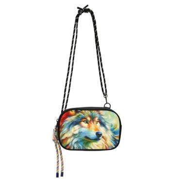 Imagem de TSENQUE Cão fofo colorido pequeno bolsa feminina bolsa de ombro pequena bolsa de ombro pochete bolsas para celular