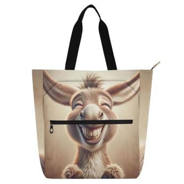 Imagem de Linda sacola de livro de burro rindo para crianças, mulheres, escola, trabalho, zíper, bolsa de ombro, estampa animal, presente para professores