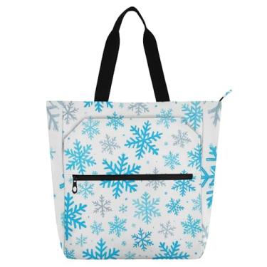 Imagem de GAIGEO Sacola de trabalho branca azul cinza flocos de neve para mulheres bolsa escolar de lona para professores amantes de livros