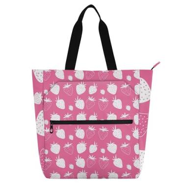 Imagem de GAIGEO Sacolas femininas de trabalho rosa morango rosa rosa lona faculdade bolsa sacola reutilizável presente para amantes de livros bolsas