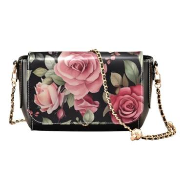 Imagem de GAIGEO Lindas bolsas transversais femininas de couro com flor de papoulas amarelas, bolsas de ombro de couro para mulheres, Rosa em rosa e verde com preto-2, One Size