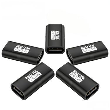 Imagem de basecolors Pacote com 5 adaptadores USB-C fêmea para fêmea, transferência de dados de 80 Gbps, carregamento rápido de 240 W, compatível com Thunderbolt 4/3, suporte de vídeo 16K/8K, preto