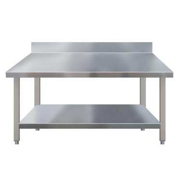 Imagem de Mesa de trabalho de metal para cozinha, mesa de cozinha comercial de metal, mesa de aço inoxidável para preparação e trabalho, mesa de trabalho de preparação de alimentos resistentes, com backsplash