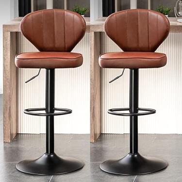 Imagem de Bancos de bar, Bancos de Bar Giratórios, Banqueta com Encosto, Barra de Cozinha, Conjunto de 2 Cadeiras de Bar, Banqueta de Café da Manhã para Cozinha, Banco Ajustável em Altura, Marrom
