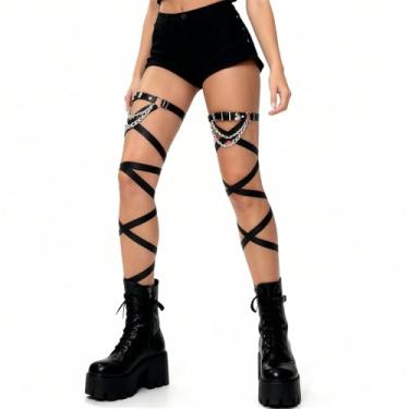 Imagem de Kukensammy Ligas de coxa de couro punk ajustáveis, 2 peças pretas para mulheres e homens, acessórios de rave, alças de perna plus size para festivais de música, roupas cosplay (estilo A)
