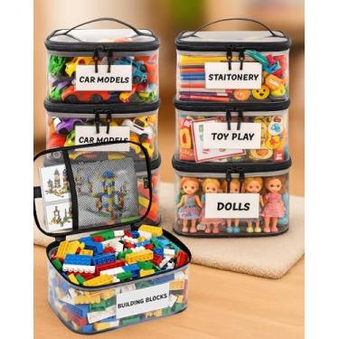 Imagem de Pacote com 6 sacos de armazenamento de brinquedos transparentes extragrandes com etiqueta e bolso – Bolsas organizadoras versáteis à prova d'água para tijolos Lego, jogos de tabuleiro, blocos de