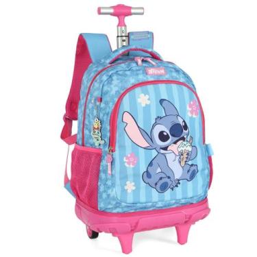 Imagem de Mochila Escolar Stitch Rodinha e Alça Costas Menina Disney Pink - Luxc