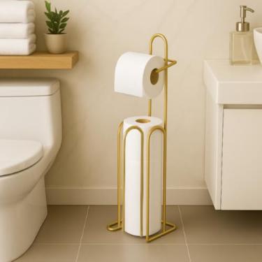 Imagem de Porta Papel Higienico，Porta Papel Higienico de ChãO，Resistente e DuráVel，Armazenamento de Grande Capacidade，o Design Moderno é Adequado para SoluçõEs de ArrumaçãO em Casas dho e Lavandarias.(DOURADO)
