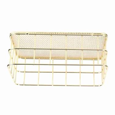 Imagem de Acouto Cesta de Armazenamento de Malha de Arame Dourado Multifuncional Desktop Casa-prateleira de Ferro Forjado Cesta Cozinha Banheiro Sala de Estar (S)
