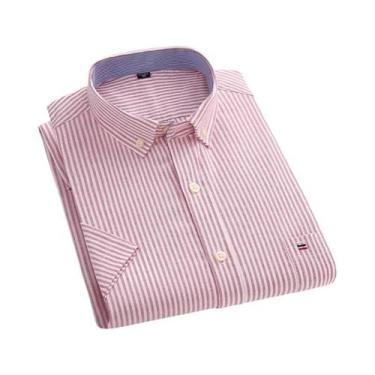 Imagem de Camisa Oxford De Algodão Masculina De Verão 6XL-7XL Manga Curta Clássi