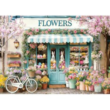 Imagem de DePhoto 2,8 x 1,5 m de primavera, Páscoa, flores, pano de fundo, colorido, ovos, flores, coelhinho, fotografia, para decoração de festa de Páscoa, chá de bebê, banner, adereços fotográficos