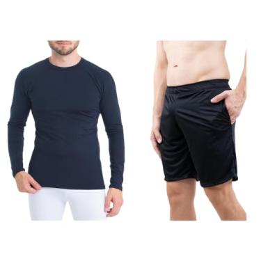 Imagem de Conjunto Camiseta Longa Light Masculina e Calção Masculino Bermuda Esportiva com Bolso Fitness Academia UV50+ Trygg (XGG, Preto)