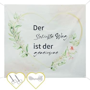 Imagem de ZFLYCANP Folha de casamento de coração, papel de fundo Happily Ever After com tesoura e corda, adereços para foto de banner, design criativo e amoroso de poliéster de qualidade para festa de casamento