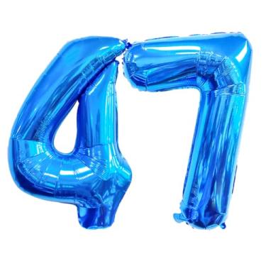 Imagem de GFIURNJVVBJH Balão de alumínio com 47 números, número 81 cm, balão gigante para decoração de festa de 47 anos, casamento, aniversário, formatura, celebração, festa, azul, 47