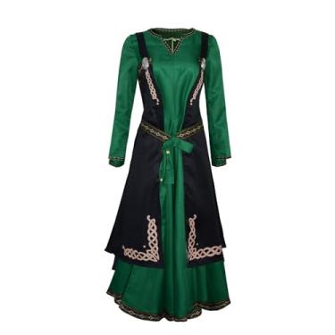 Imagem de Foyacos Vestido adulto renascentista feminino medieval traje irlandês (verde, P)