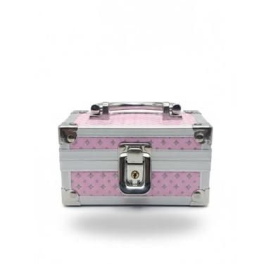 Imagem de Mini Maleta de Maquiagem e Bijuterias Portátil com Espelho e Chave MDF Reforçado com Liga de Alumínio e PVC, Compacta, com Alça Ergonômica (ROSA BEBÊ)