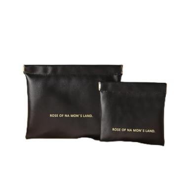 Imagem de Conjunto de mini bolsa de maquiagem para bolsa, 2 peças com fecho de pressão, bolsa de moedas de couro PU e pequena bolsa de cosméticos, organizador de fone de ouvido e batom com moldura de mola