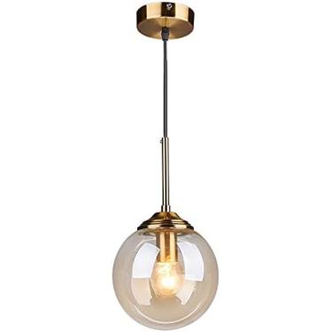 Imagem de Bola De Vidro Sombra 1-luz Pingente Luzes Nordic Barra E14 Lustre Cozinha Ilha Ajustável Teto Pendurado Lâmpada Luminárias,Âmbar,Hilarious123