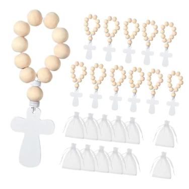 Imagem de KiBcsLic Crucifixo de madeira com rosário e bolsa, cruz decorativa para oração, pingente religioso para mesa de Natal, berçário ou prateleira, 12 Rosários 12 Bolsas