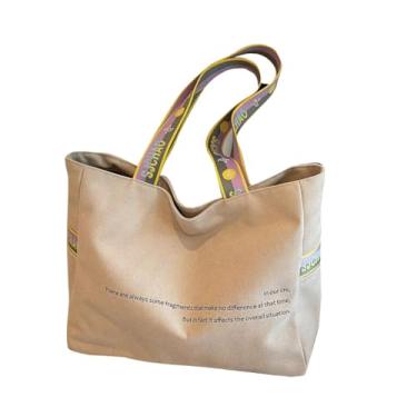 Imagem de RYZGOJV Sacola grande de lona de algodão super forte, bolsa de pano reutilizável para compras de supermercado, sacola elegante para mulheres - bege