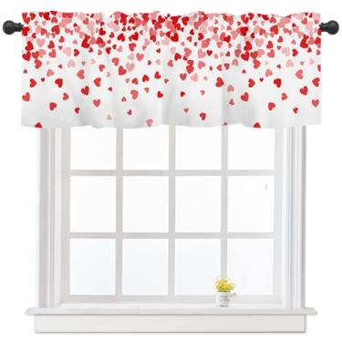 Imagem de Cortinas de cozinha com coração de dia dos namorados, sanefas para janelas, rosa, coração, coração, dia dos namorados, 137 x 45 cm, bolso curto para varão, tratamento de banheiro, sanefa, 1 painel